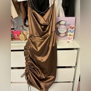 Elegant Brown Satin Dress